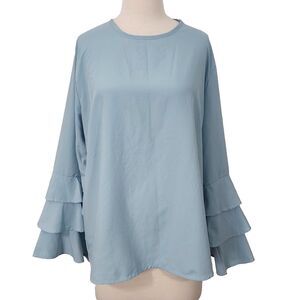 Zanzea Collection Shirt Top Tiered Bell Sleeve Lightweight Blue Womens Size 5XL